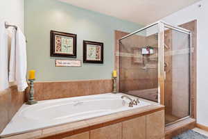 Bathroom with a bath and a shower stall