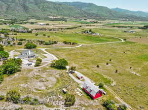 Overview of rural landscape with a mountainous background