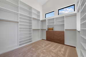 Spacious closet with light colored carpet
