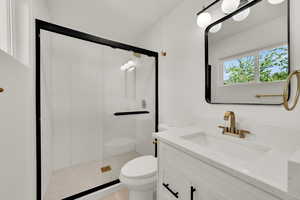 Full bathroom featuring vanity and a stall shower