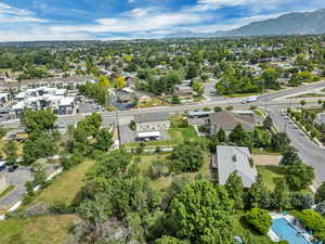 Bird's eye view of a mountainous background