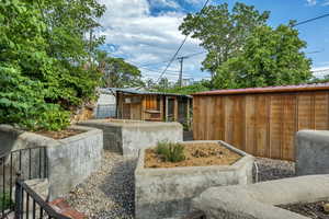 Raised flower beds and sheds