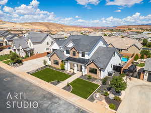 Aerial perspective of suburban area