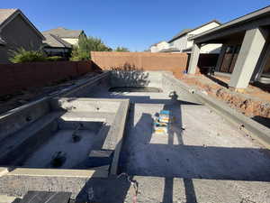 Exterior view of a fenced backyard