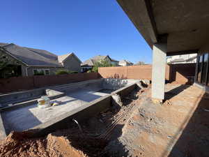 View of fenced backyard