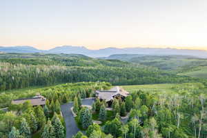 View of mountain background with a heavily wooded area