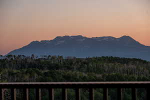 View of mountain backdrop featuring a heavily wooded area