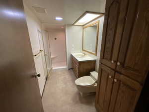 Bath with a shower stall and vanity