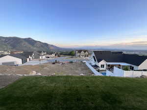 Aerial view at dusk of a mountain view