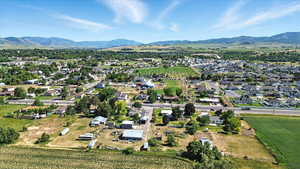 Bird's eye view of a mountainous background