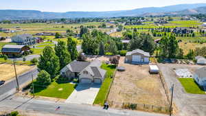Drone / aerial view of a mountainous background