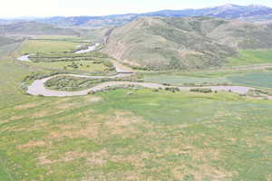 View of mountain background with a large body of water