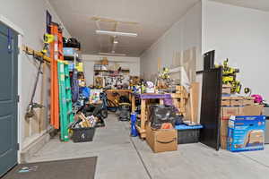Garage featuring a workshop area