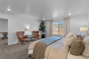 Bedroom with recessed lighting and carpet flooring