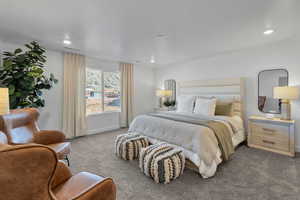 Bedroom with carpet flooring and recessed lighting
