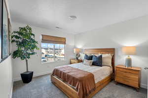 Bedroom with carpet floors and baseboards