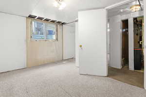 Basement featuring carpet