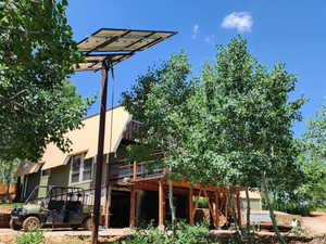 Exterior space with a wooden deck