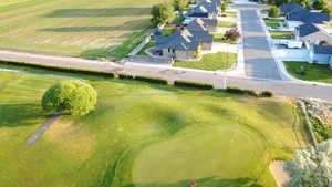 Aerial view of residential area with a golf club