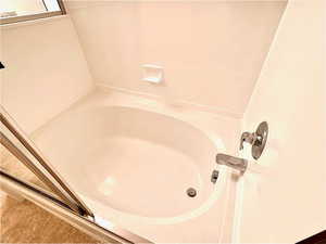 Bathroom view of soaking tub to relax in