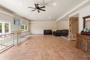 Corridor with recessed lighting and light tile patterned flooring