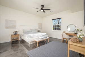 Bedroom with baseboards and ceiling fan
