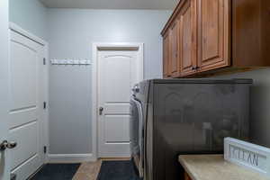 Laundry area with washer / clothes dryer and cabinet space