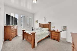 Bedroom with light carpet