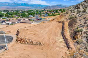 Aerial perspective of suburban area featuring mountains