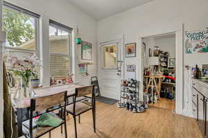 Dining room with light wood-style floors