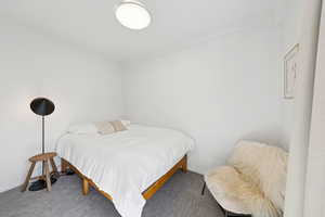 Carpeted bedroom with baseboards