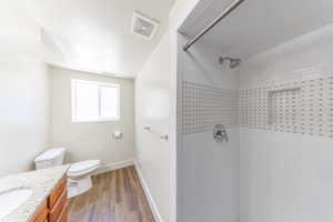 bathroom with view of updated shower