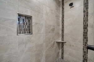 Bathroom view of tiled shower