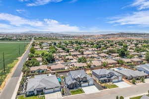 Aerial view of residential area with a mountainous background