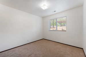 Unfurnished room with light colored carpet