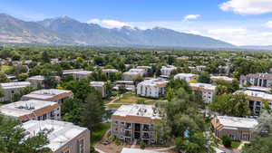Aerial view of a mountain backdrop