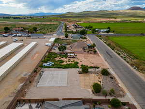 Bird's eye view of a mountainous background