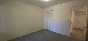Unfurnished bedroom with carpet floors and a closet