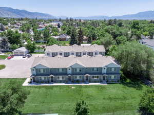 View from above of property with a mountainous background