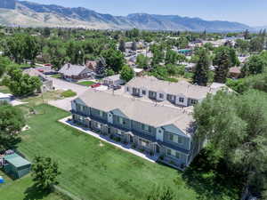 Bird's eye view of a mountainous background