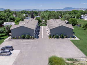 View from above of property with mountains