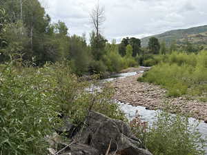 Provo River with mountains behind