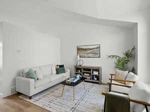 Bright, natural light, living area. New paint & flooring.