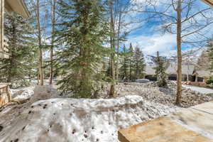 View of yard layered in snow