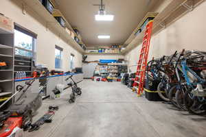 Garage with a workshop area