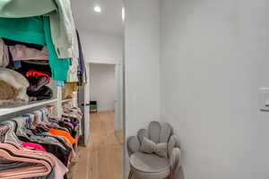 Spacious closet with light wood finished floors