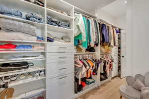 Spacious closet featuring light wood-type flooring