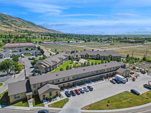 Drone / aerial view of a mountain backdrop