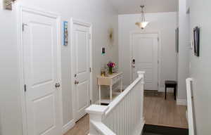 Hallway with light wood finished floors