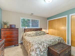 Bedroom featuring carpet and multiple closets